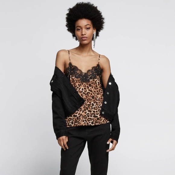 NEW Zara Lace Trim Leopard Camisole Cami Top - Picture 1 of 8